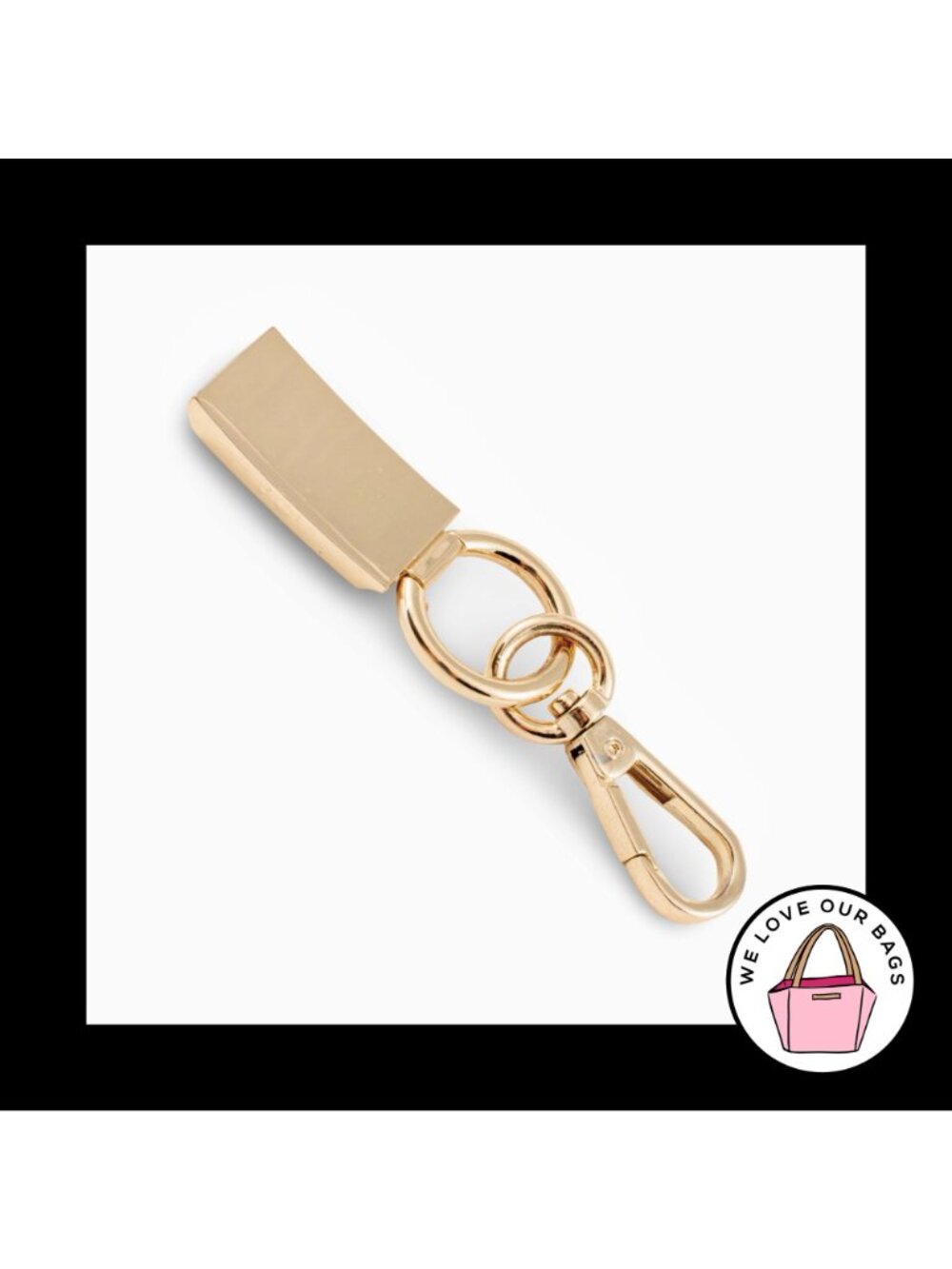 CHARLES & KEITH Gold Brass Metal Thick Rectangle Fob Bag Charm Keychain Hang Tag - Picture 2 of 2